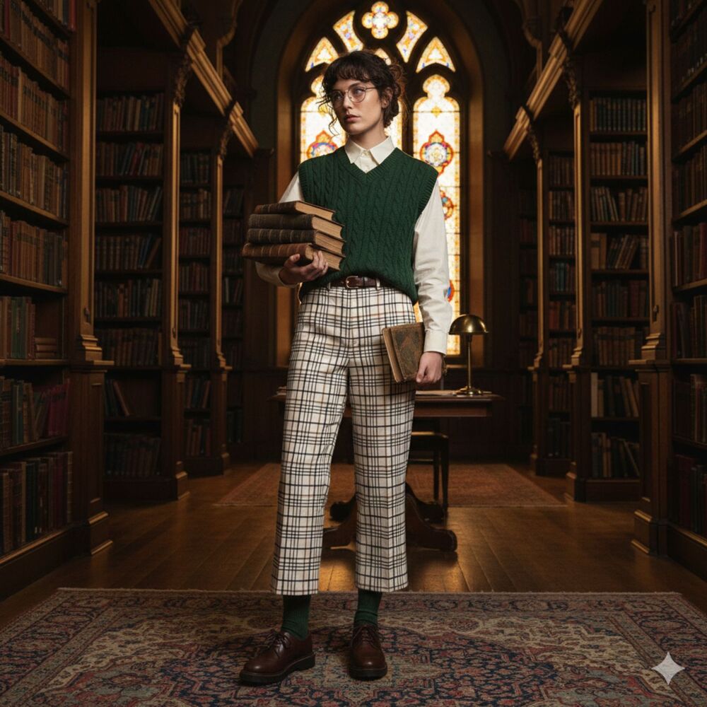 Paco Rabanne Plaid  Check Trousers Sz 34 Wool Blend Quiet Luxury Academia Scandi